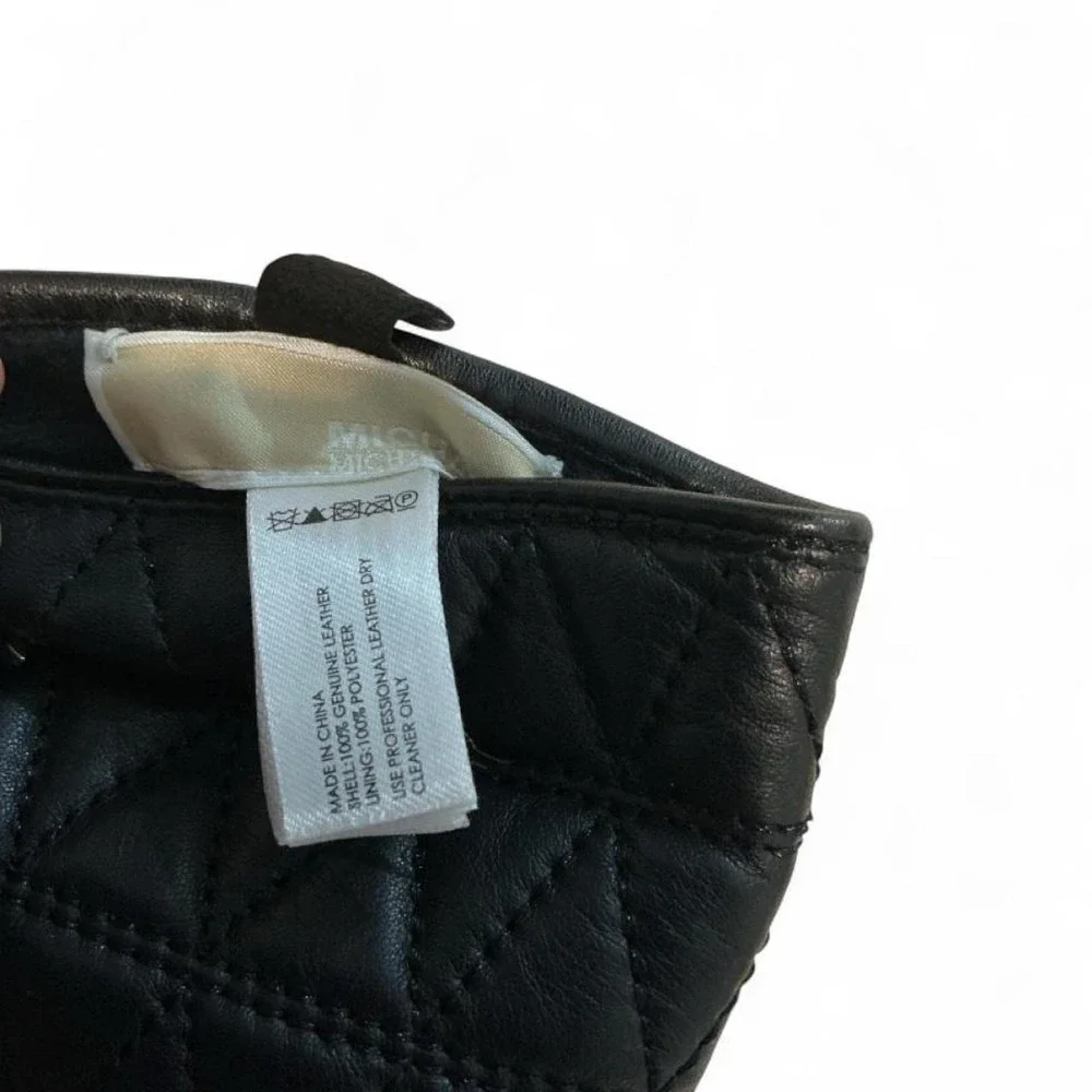 Michael Kors Quilted Leather Gloves Womens S Black Excellent Gold MK Logo Luxury